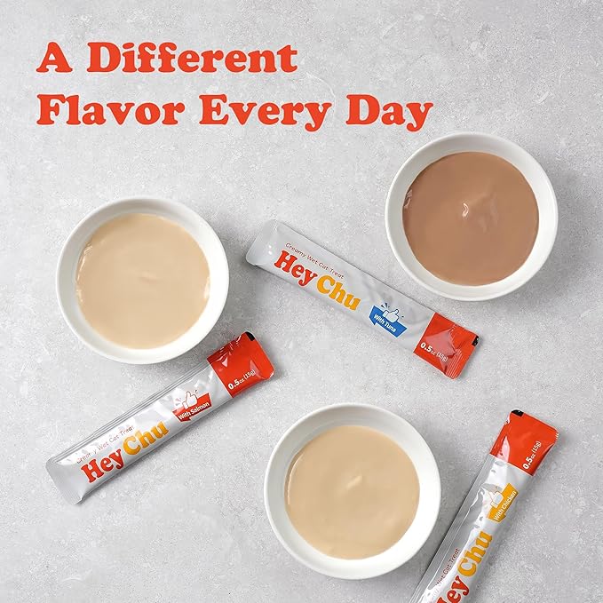 Squeezable Cat Treats, Lickable Puree, Grain-Free, 96 Tubes, Tuna Salmon Chicken, 0.5oz Each Tube-Mewly Pet