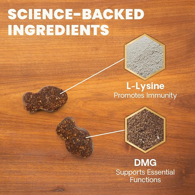 VetriScience Lysine Immunity Health Chews, 250 mg Lysine Plus Immune Supplement for Cats and Kittens with Allergies, Sneezing, Runny Nose and Watery Eyes, Chicken, 120 Count-Mewly Pet