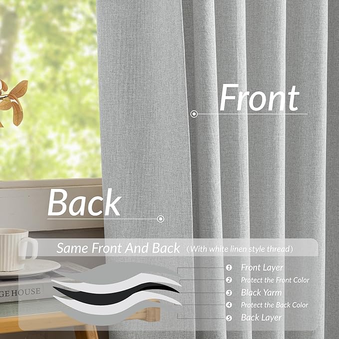 KangBang Pinch Pleated Light Grey Blackout Curtains 102 Inches Long, Linen Textured Noise Blocking Curtains for Living Room, Solid Pleat Modern Vertical Drapes with Hooks,42" W x 102" L,2 Panels