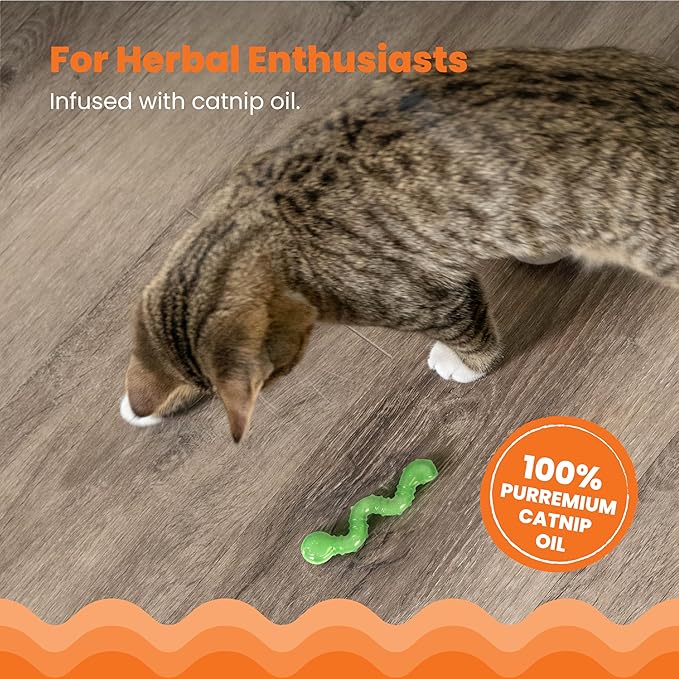 Catstages OrkaKat Wiggle Worm Cat Chew Toy – Catnip Dental Toy for Kittens and Cats, Orange Rubber with Ridges-Mewly Pet