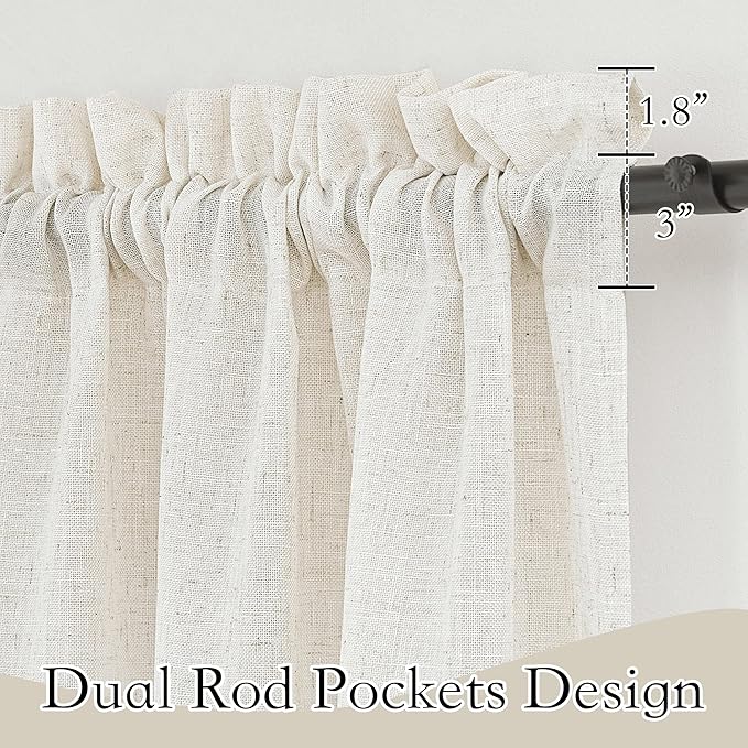 RYB HOME Semi Sheer Curtains - Linen Blend Semi Transparent Privacy Drapes Shabby Chic Light Filtering Extra Long Curtains for Farmhouse Home Office Laundry Room, 52" W x 120" L, 2 Panels, Linen