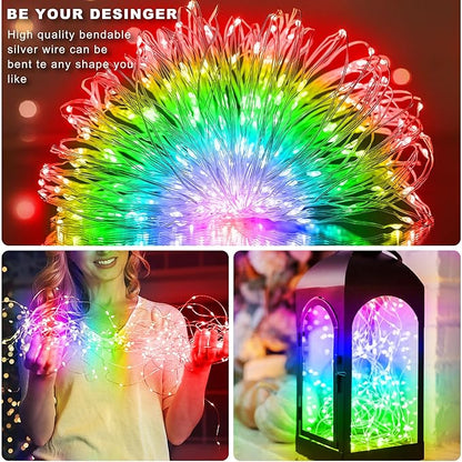 Christmas Multicolor Fairy Lights Battery Operated 2 Pack 16.4Ft 50 LEDs Silver Copper Wire Twinkle Lights for Bedroom Indoor Outdoor Wedding Dorm Parties Holiday Yard Decorations