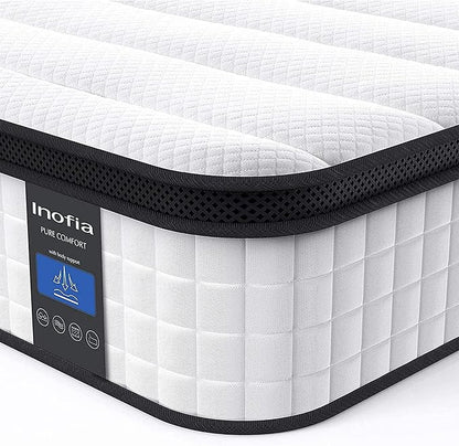 Inofia Full Mattress, 10 Inch Hybrid Innerspring Spring with Memory Foam, Cool Bed in a Box, Pressure Relief with Motion Transfer, Mattress Full Size