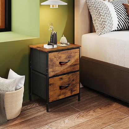 WLIVE Nightstand Set of 2, 2 Drawer Dresser for Bedroom, Small Dresser with 2 Drawers, Bedside Furniture, Night Stand, End Table for Bedroom, College Dorm, Rustic Brown Wood Grain Print