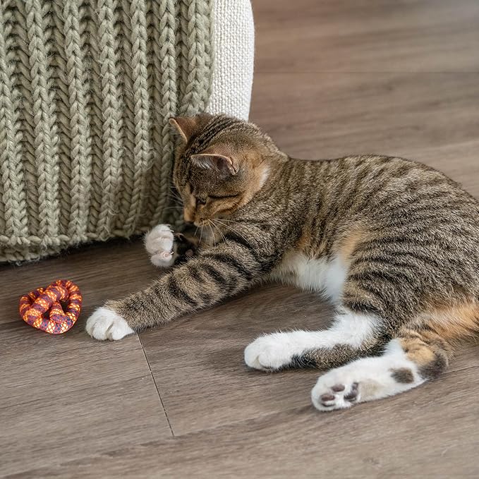 Catstages Plaque Away Pretzel Cat Toy – Interactive Catnip Dental Chew Toy to Help Clean Teeth, Fun for Play and Chewing, Orange-Mewly Pet