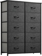 YITAHOME 10 Drawer Dresser - Fabric Storage Tower, Organizer Unit for Bedroom, Living Room, Hallway, Closets - Sturdy Steel Frame, Wooden Top & Easy Pull Fabric Bins (Black Grey)
