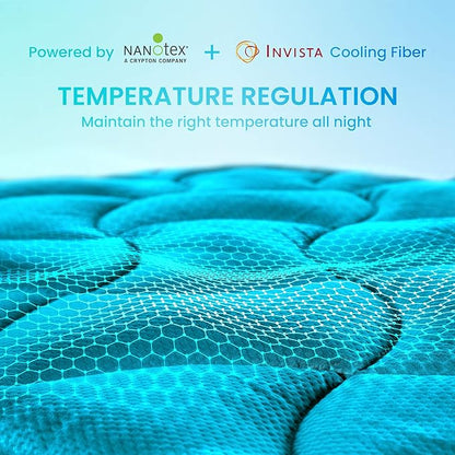 SLEEP ZONE Full Size Cooling Mattress Pad for Double Bed, Premium Zoned Quilted Mattress Topper, Wrap Around Mattress Protector Cover, Machine Wash Durable, Deep Pocket 8-21 inch, Teal, Full