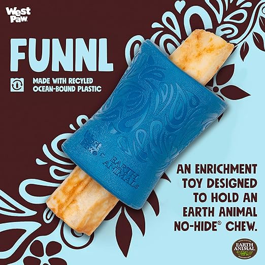WEST PAW Funnl Dog Chew Toy - Interactive Treat Toys for Dogs - Toy Fillable with Earth Animal No-Hide Chews - Large 4.25" Marine | Made in USA-Mewly Pet