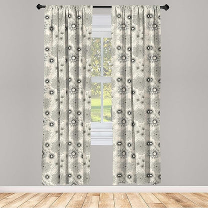 Ambesonne Dahlia Curtains, Vintage Style Garden Flower Sketches of Dahlia and Chrysanthemum Botany Theme, Window Treatments 2 Panel Set for Living Room Bedroom, Pair of - 28" x 84", Beige Black