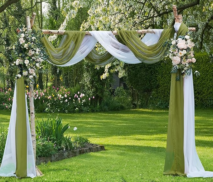 Warm Home Designs 30 Feet Long Sheer Sage Green Window Scarf. These XXL Length Valance Window Scarves 54 X 360 Inches in Size. Great as Bed Canopy or Wedding Arch Draping Fabric. AM Sage 360"