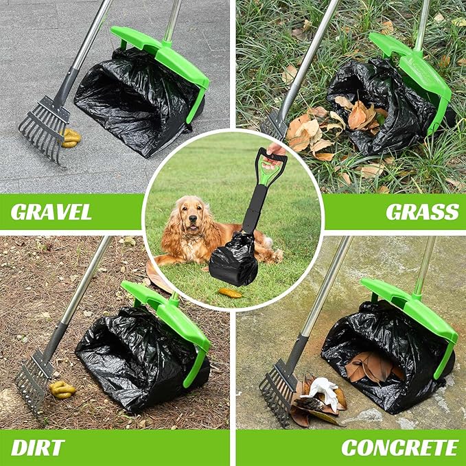Pooper Scooper with Bag Attachment, 50 inches Long Handle Pooper Scooper, Poop Scooper for Dogs, Dog Poop Scooper for Yard, Pooper Scooper for Large Dogs Heavy Duty, Poop Scooper Bin & Rake-Mewly Pet
