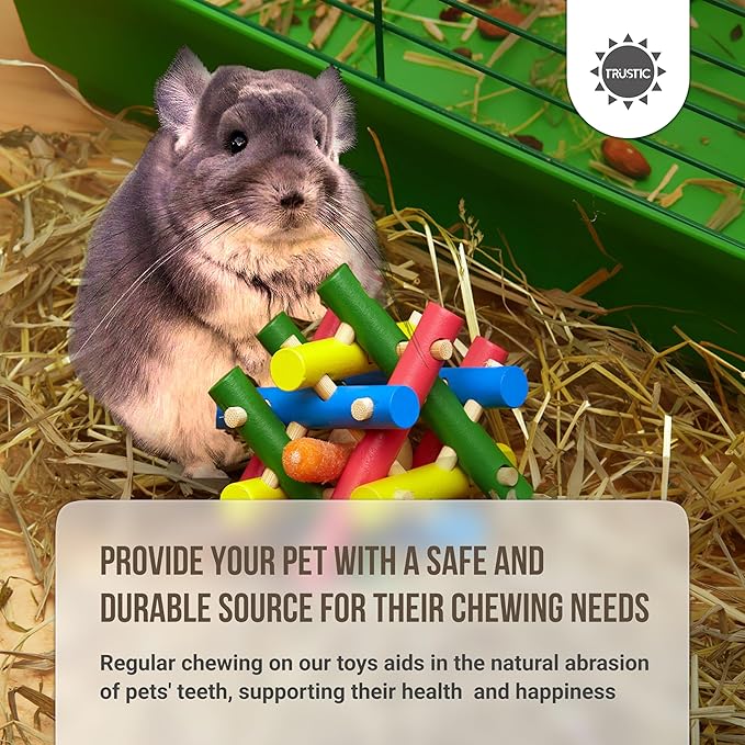 Wooden Chewing Toy for Small Animals, Natural Wood for Rabbit, Guinea Pig, Bunny, Chinchilla (Colored)-Mewly Pet