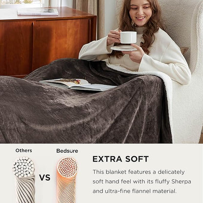 Bedsure GentleSoft Sherpa Fleece Oversized Cal King Blankets for Bed - Thick and Warm Throw for Women and Men, Soft Fuzzy Plush Large Blanket for Winter, Brown, 112x98 Inches