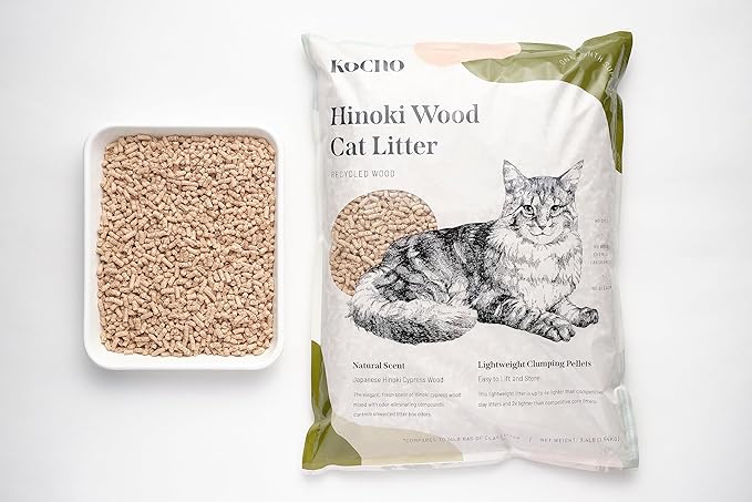 KOCHO Hinoki Wood Cat Litter Ultra Lightweight, Fresh Scent of Japanese Cypress (7pcs Pack (23.8LB))-Mewly Pet