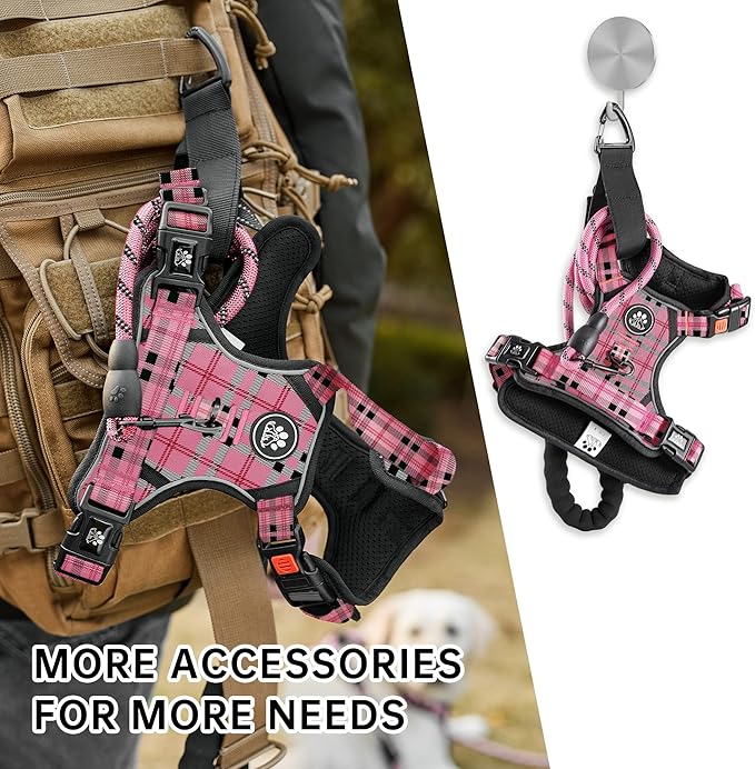 NESTROAD No Pull Dog Harness with Leash, Reflective No Choke Pet Vest Harness,Adjustable Soft Padded Dog Harness with Easy Control Handle for Large Dogs(Checkered Pink,X-Large)-Mewly Pet
