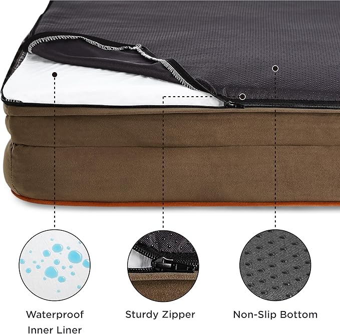 Bedsure Orthopedic Dog Beds for Small Dogs - Washable Small Dog Cat Bed Waterproof, Comfort Pet Couch Sofa with Washable Removable Cover, Pets Bed with Nonskid Bottom, Brown, 24"-Mewly Pet