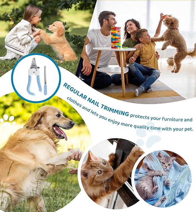 Pet Nail Clippers and Trimmers for Dogs and Cats, Professional Grooming Tool with Safety Guard, Sharp Blades, Free Nail File, Avoid Overcutting, Suitable for Small and Large Pets (Blue)-Mewly Pet