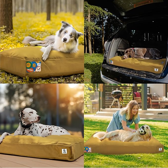 Sytopia 42-Inch Canvas Outdoor Dog Bed, Waterproof & Washable with Removable Cover, Ideal for Medium & Large Dogs, Chew-Proof Great for Indoor, Outdoor, Crate, or Patio Use (Yellow)-Mewly Pet