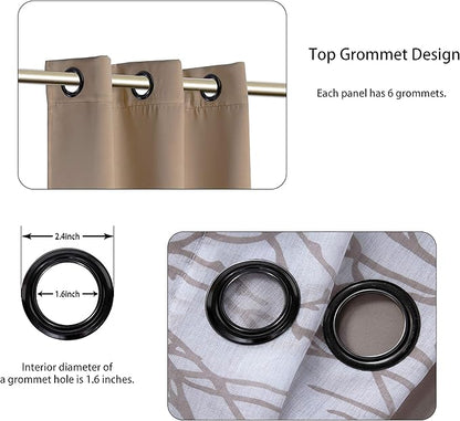 BONZER Mix and Match Curtains - 2 Pieces Branch Print Sheer Curtains and 2 Pieces Blackout Curtains for Bedroom Living Room Grommet Window Drapes, 37x84 Inch/Panel, Taupe, Set of 4 Panels