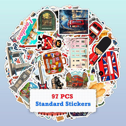 100 Pieces England Sticker London Travel Funny Stickers Vinyl Waterproof for Kids Adults Car, Wall Decor Decal, Hard hat Scrapbook Laptop Phone Birthday Christmas Gift