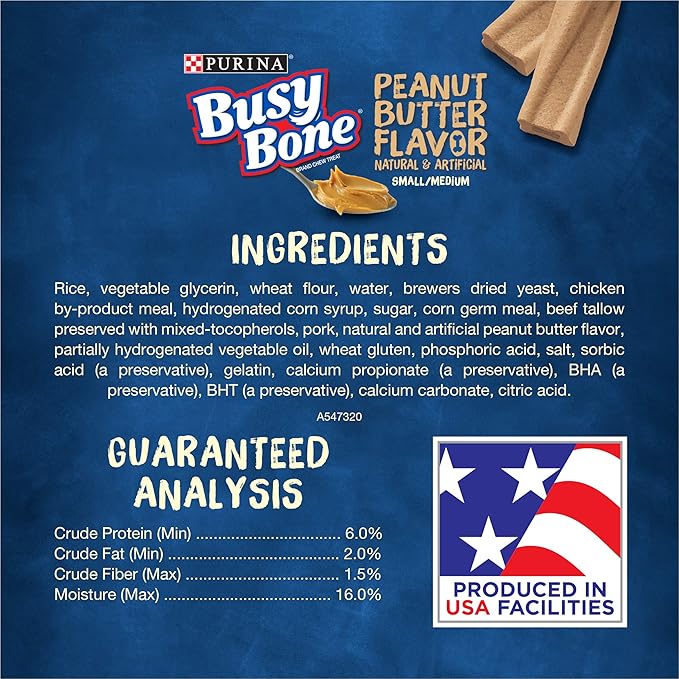 Purina Busy Bone Made in USA Facilities, Long Lasting Small/Medium Breed Adult Dog Chews, Peanut Butter Flavor - 10 ct. Pouch (Pack of 2)-Mewly Pet