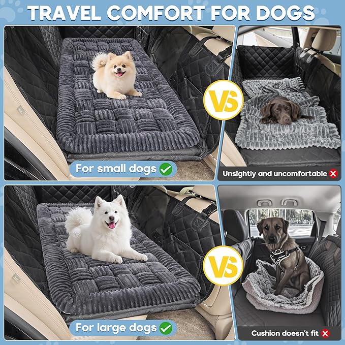 Dog Car Bed Mat, Non-Slip Backseat Extender Pet Blanket, Plaid Dog Bed for Trucks, Sedans & Large SUVs, Chew-Resistant Travel Pad for Dogs, Easy Clean & Scratch-Proof & Comfort（56"x28.7" Gray-Mewly Pet