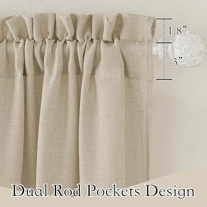 RYB HOME Semi Sheer Curtains - Linen Textured Sheer Curtains Light & Airy Country Curtains Privacy Sheer Window Decor for Bedroom Living Room Sun Room, Beige, W 52 x L 90 inch, 1 Pair