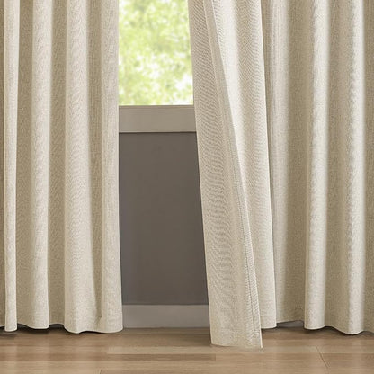 KangBang 95 Inch Beige Blackout Curtains Pinch Pleated Drapes for Living Room, Energy Efficient Linen Textured Window Panels for Bedroom Dorm, Soft & Vertical Home Decor, Natural Beige,52x95