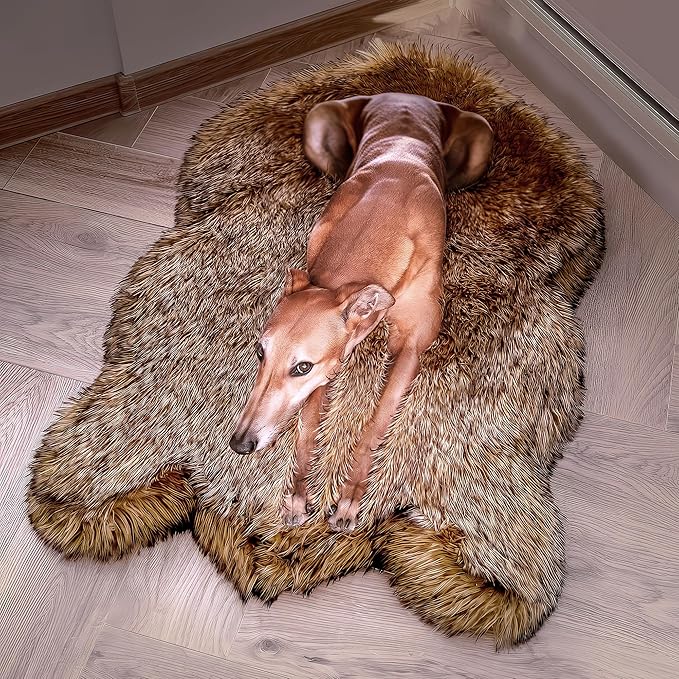 IHAPPYDOG Luxury Faux Fur Orthopedic Dog Bed, Memory Foam Dog Bed for Small, Medium, Large and XL Pets, Fluffy Pet Bed with Waterproof and Washable Cover (Brown, 40"x25")-Mewly Pet