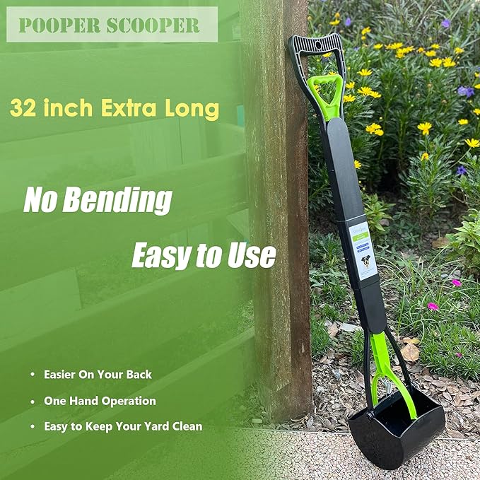 32" Pooper Scooper for Large Medium Small Dogs, Extra Long Handle Heavy Duty Poop Scoop, Foldable Dog Poop Picker Upper for Yard (Without Bag and Dispenser Attachment)-Mewly Pet