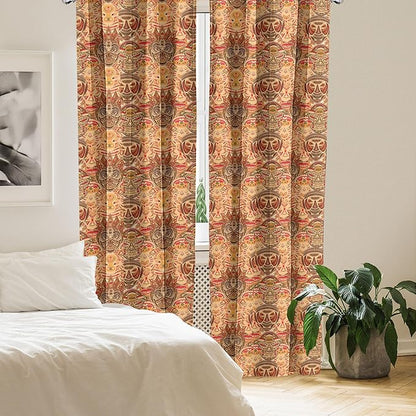 Ambesonne African Curtains, Motif with Pattern Design, Window Treatments 2 Panel Set for Living Room Bedroom, Pair of - 28" x 63", Brown Orange