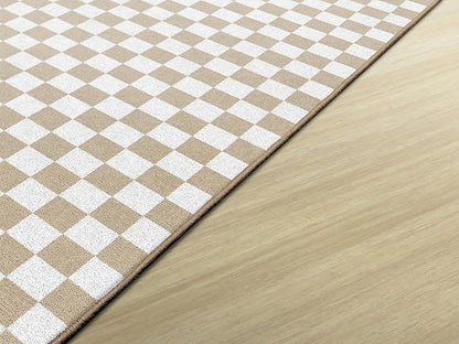 Flagship Carpets Schoolgirl Style Brown and White Checkerboard Educational Area Rug for Kids Room Seating Décor, Children's Classroom, Play Carpet for Teaching and Playroom, 5' x 7'6", Neutral