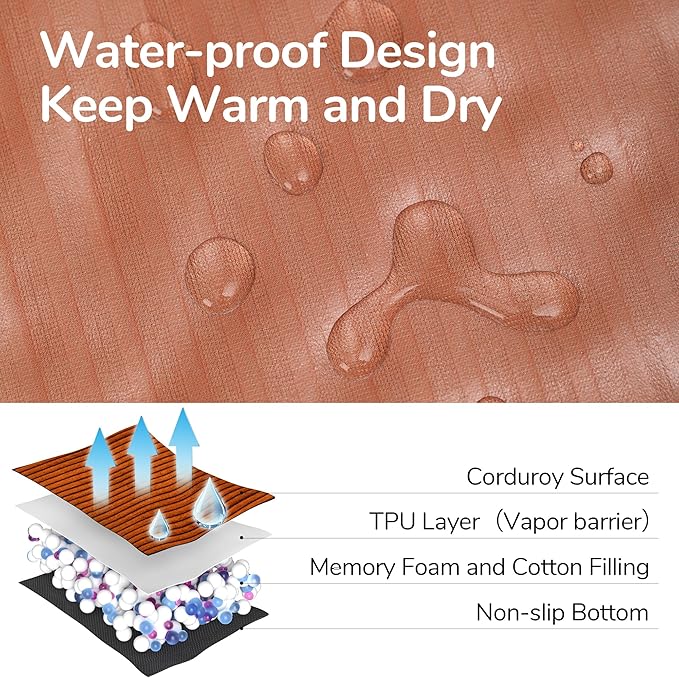 FUKUMARU Dog Couch Bed, Corduroy Cozy Cat Bed for Indoor Cats with Washable Cover, Supportive Waterproof Dog Beds Sofa for Small Dogs and Large Cats Cute, 28inch, Medium, Orange-Mewly Pet