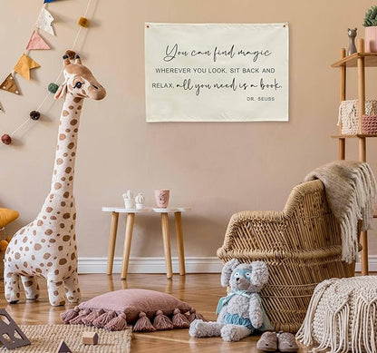 Inspirational Nursery Classroom Above Crib Bedroom Playroom Reading Room Wall Decor Hanging Rectangular Banner Flag Wall Sign Decor for Baby Toddler Boy Girl Kids Christmas Gift You Can Find Magic