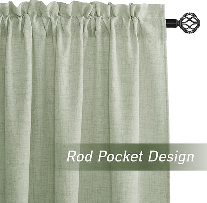 RYB HOME Linen Sheer Curtains and Drapes for Living Room and Dining Room 102 inches Length, Breathable Weave Textured/Rod Pocket Semi Sheer Curtains, Sage Green, W 52 x L 102 inches, 2 Panels Set