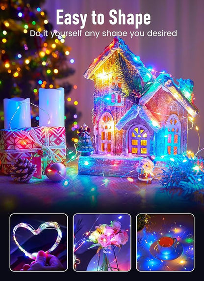Minetom Fairy Lights Battery Operated, 4Pcak 33Feet 100 LEDs Mini Battery Powered String Lights, Waterproof Twinkle Lights Mason Jar Lights for Indoor Home Wedding Christmas Decoration, Multicolor