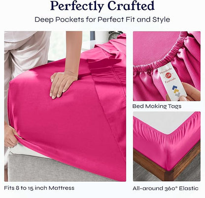 California Design Den Twin Sheet Set - 400 Thread Count Sateen, Natural 100% Cotton Cooling Sheets, Deep Pockets with All Around Elastic, Soft, Cool and Durable Bedding - Hot Pink