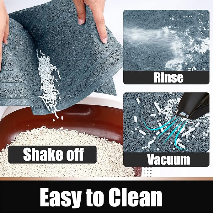 Yimobra Cat Litter Mat, 47"x36" Litter Box Mat with Litter Lock Mesh, Soft Cat Litter Mat Litter Trapping Mat, Easy to Clean, Non-Slip, Water Resistant, Litter Free Floors, Tea Blue-Mewly Pet