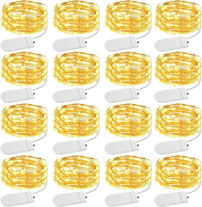 Olafus 16 Pack Christmas Fairy Lights Battery Operated Warm White, Halloween Small String Lights Copper Wire 20 LED 7ft, IP68 Waterproof Bottle Light for Wedding Vases Centerpieces Decorations Party