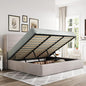 Allewie King Size Lift Up Storage Bed, Modern Wingback Headboard, Hydraulic Support, No Box Spring Needed, Light Beige