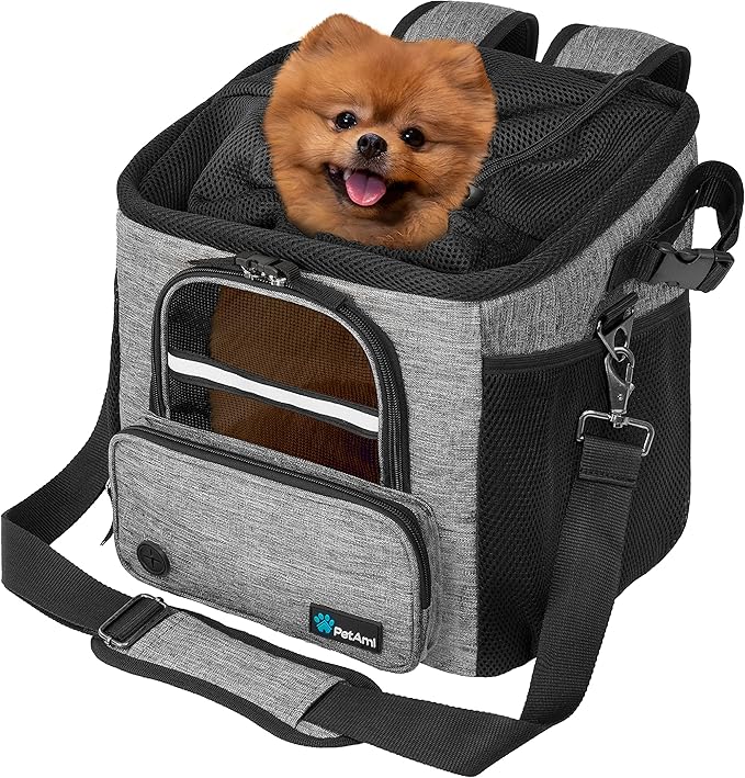 PetAmi Dog Bike Basket, Soft-Sided Ventilated Dog Bike Carrier Backpack, Pet Bicycle Basket for Bike Handlebar, Small Medium Puppy Cat Kitten Car Booster Seat with Safety Strap, Max 18 lbs, Gray-Mewly Pet