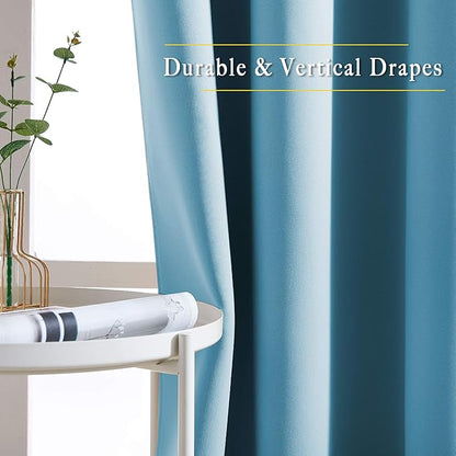 NICETOWN Room Darkening Curtains for Room Divider, Grommet Thermal Curtains Light & Sound Reducing Window Treatments for Sliding Glass Door, W66 x L118, Teal Blue, 2 Panels