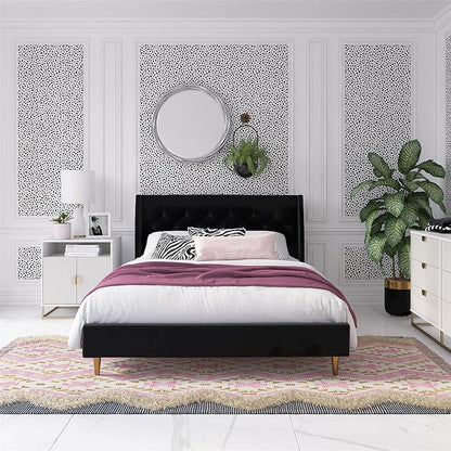 Novogratz The Her Majesty Upholstered Bed, Queen, Black Velvet