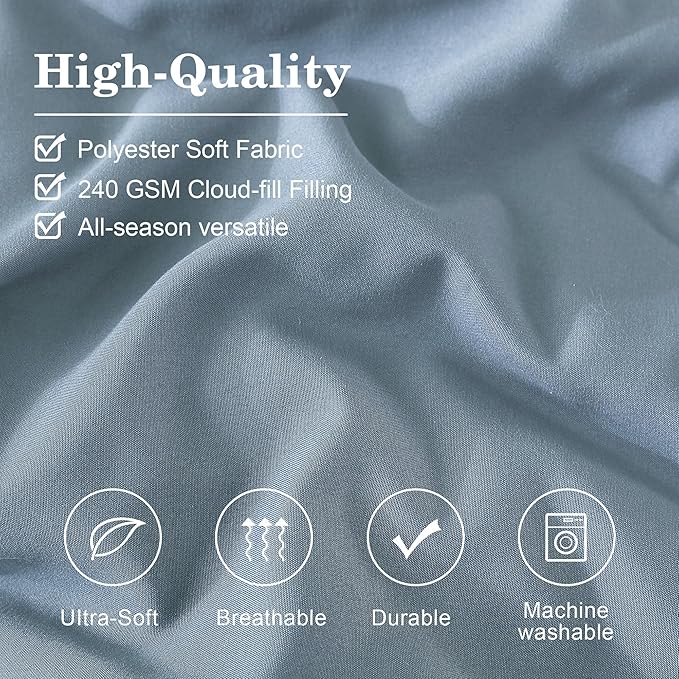 Monbix Full Comforter Set - 7 Pieces Dusty Blue Bed in a Bag Full Size Bedding Sets with Comforters, All Seasons Down Alternative Comforter with Sheets,Pillowcases & Shams