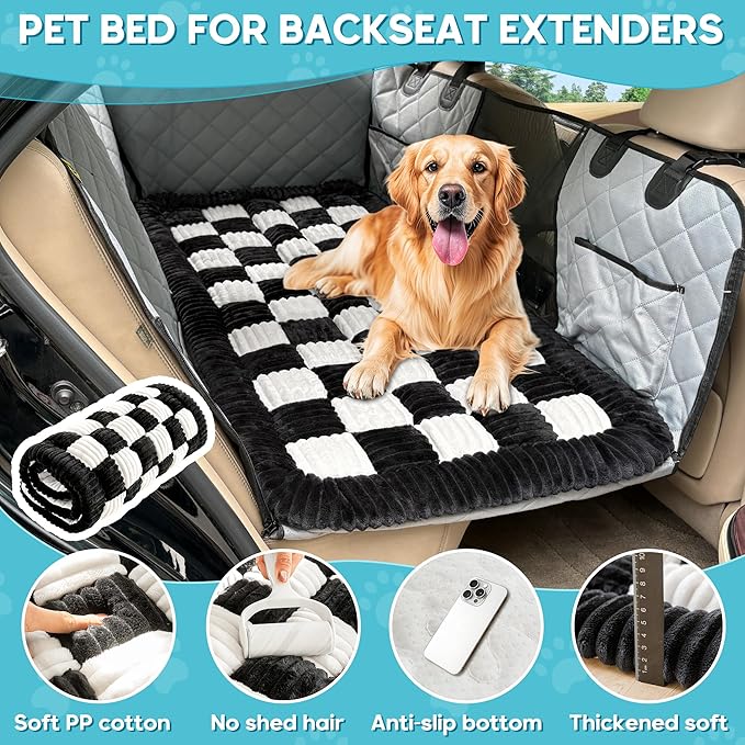 Dog Car Bed Mat, Non-Slip Backseat Extender Pet Blanket, Plaid Dog Bed for SUVs, Sedans & Trucks, Chew-Resistant Travel Pad for Dogs, Easy Clean & Scratch-Proof & Comfort (50"x24.6")-Mewly Pet