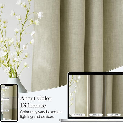 NICETOWN Short Faux Linen Beige Blackout Curtains 63 inches Long for Kitchen - Privacy Panels for Living Room Bedroom, Modern Farmhouse Style Easy Care Grommet Top, 2 Panels, W42 by L63
