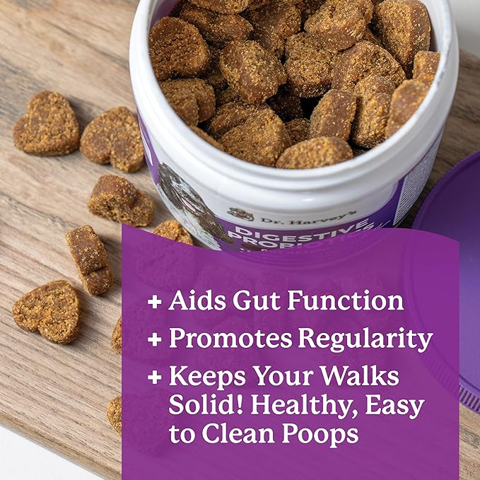 Dr. Harvey's Digestive Probiotic Soft Chews for Dogs, 7 Probiotics for Gut Health, Diarrhea and Bowel Support, Peanut Butter Flavor (90 Chews)-Mewly Pet