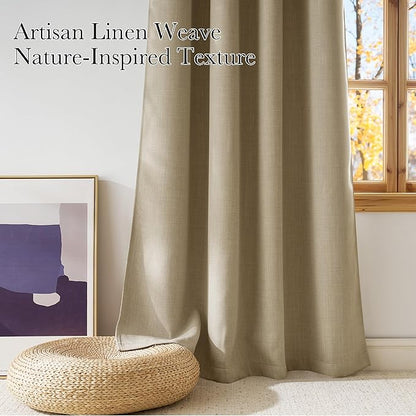 NICETOWN Faux Linen Oatmeal Blackout Curtains 84 inches Long for Living Room - Privacy Panels for Bedroom, Modern Farmhouse Style Easy Care Grommet Top, 2 Panels, W52 by L84
