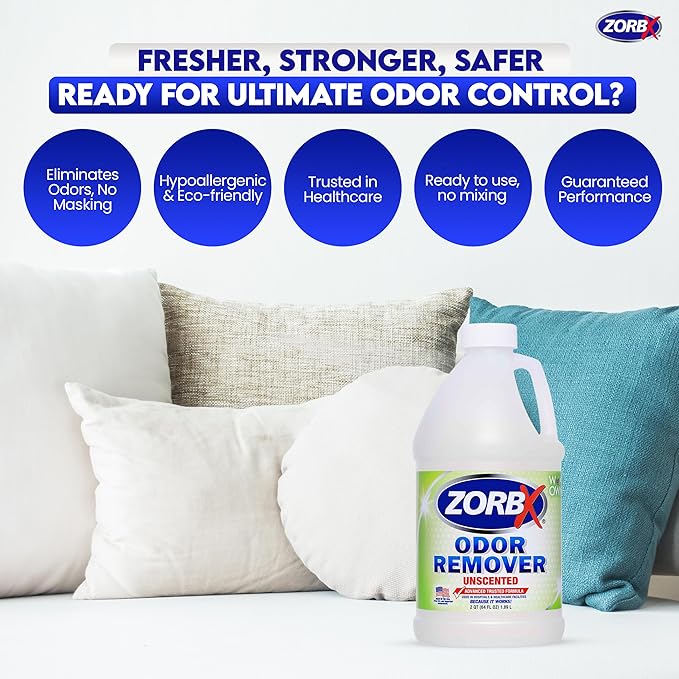 ZORBX Unscented Odor Eliminator for Strong Odor 64 oz - Used in Hospitals & Healthcare Facilities - Advanced Trusted Formula, Fast-Acting Odor Remover Spray for Dog, Cat, House & Carpet-Mewly Pet