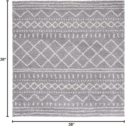 SAFAVIEH Arizona Shag Collection Area Rug - 3'2" Square, Grey & Ivory, Moroccan Design, Non-Shedding & Easy Care, 1.6-inch Thick Ideal for High Traffic Areas in Living Room, Bedroom (ASG741G)